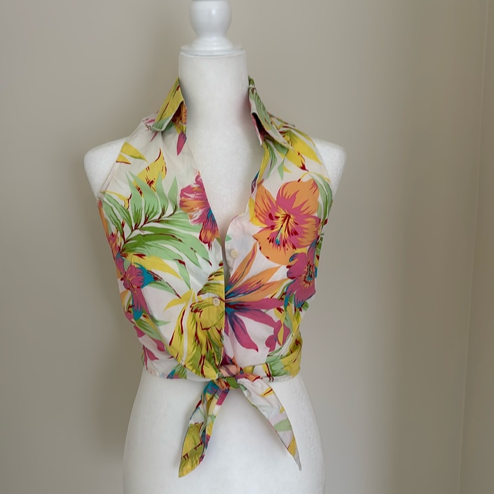 80s hibiscus Hawaii top